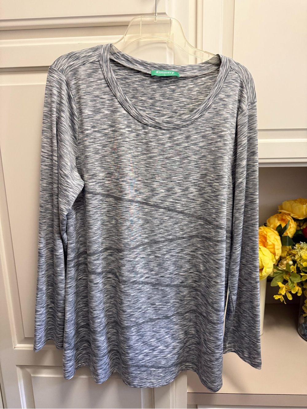 Kim Rogers Gray Space-Dye Long Sleeve Scoop Neck Top